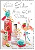 Jonny Javelin Sister 40th Birthday Card - Pink Gin Cocktail Glitter Foil 9x6.25"