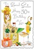 Jonny Javelin Sister 50th Birthday Card - Gin Cocktail Glitter & Foil 9x6.25"