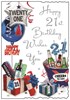 Jonny Javelin 21st Birthday Card - Age 21 Beers Balloons Silver Foil 9"x6.25"