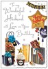 Jonny Javelin Husband Birthday Card - Beer Presents Balloon Silver Foil 9"x6.25"