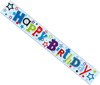 Happy Birthday Foil Party Banner - Blue with Multicoloured Writing and Stars