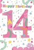 14th Birthday Card - Big Number with Pastel Colours Spots Stars & Foil 7.5x5.25"