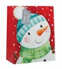 Medium Christmas Gift Bag - Red with Snowman and Silver Glitter Tag 10x8.5"