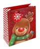 Medium Christmas Gift Bag and Tag- Red Glitter with Rudolph in Green Scarf 10x8"