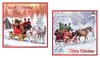 Pack of 12 Square Scenic Christmas Cards - Horse Drawn Stagecoach with Red Foil