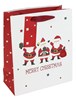 Medium Christmas Gift Bag - White with Three Santa's and Red Foil Gift Tag 10x8"