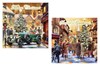 Pack of 12 Square Christmas Cards - Vintage Car and Street Scene with Gold Foil