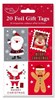 Pack of 20 Christmas Foil Gift Tags with Red Twine String - Cute Santa Designs