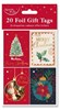 Pack of 20 Christmas Foil Gift Tags with Red Twine String - Traditional Designs