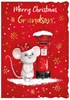 Grandson Christmas Card - Mouse in Snow at Postbox with Gold Foil 7.75x5.25"