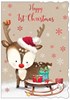 Baby's First Christmas Card - Reindeer with Sleigh & Foil 7.5" x 5.25"
