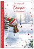 Special Cousin Christmas Card - Snowman & Robin in Snow with Red Foil 7.5x5.25"