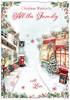 To All the Family Christmas Card - Pub and Shops in Snow with Red Foil 7.5x5.25"