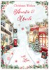 Auntie & Uncle Christmas Card - Village Street in Snow with Red Foil 7.5x5.25"