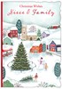 Niece & Family Christmas Card - Xmas Tree Village Scene Red Foil 7.5x5.25"
