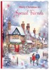 Special Friends Christmas Card - Couple & Dog in Snowy Street Red Foil 7.5x5.25"
