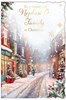 Nephew & Family Christmas Card - Traditional Snowy Street at Christmas Foil 9x6"