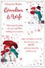 Grandson & Wife Christmas Card - Snowmen Couple Snowflakes Verse & Red Foil 9x6"