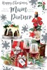 Mum & Partner Christmas Card - Christmas Pudding, Wine & Pinecones 9" x 6"
