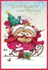 Granddaughter & Partner Christmas Card - Bears in Santa Hat and Sleigh 7.5x5.5
