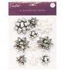 Pack of 10 Christmas Gift Bows - Assorted Sizes - Silver White Metallic Glitter