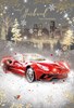Husband Christmas Card - Red Sports Car with Gold Foil Skyscrapers 9"x6"