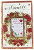 Fiancee Christmas Card - Wreath with Red Roses & Hearts with Glitter & Foil 9x6"