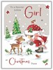 Special Little Girl Christmas Card - Girl in Santa Hat Baby Reindeer 7.5x5.25"