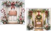 Pack of 12 Square Christmas Cards - Wreath & Garland on Front Door with Glitter