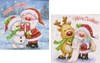Pack of 12 Square Cute Christmas Cards - Santa with Rudolph and Snowman Glitter