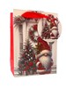 Small Christmas Gift Bag - Santa Gonk Xmas Tree at Door Red Glitter 6.5x4.75"