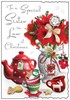 Jonny Javelin Sister-in-Law Christmas Card - Pot of Tea Mugs & Flowers 9 x 6.25"