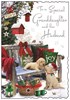 Jonny Javelin Granddaughter & Husband Christmas Card - Puppies on Bench 9x6.25"