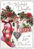 Jonny Javelin Daughter Christmas Card - Stocking & Flowers Glitter Foil 9x6.25"