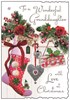 Jonny Javelin Granddaughter Christmas Card - Stocking & Flowers Glitter 9x6.25"