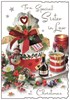 Jonny Javelin Sister-in-Law Christmas Card - Xmas Pudding Glitter Foil  9x6.25"