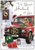 Jonny Javelin Husband Christmas Card - Red Santa Car with Gifts in Snow 9x6"