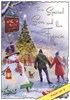 Son & Fiancée Christmas Card - Couple Skating Snowman Tree Glitter Foil 9x6.25"
