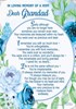 Loving Memory Graveside Memorial Card Blue with Flowers - Dear Grandad 5.75"x4"