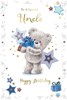Uncle Birthday Card - Bear with Blue Presents Stars and Gold Foil 9x6"