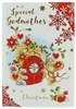 Godmother Christmas Card - Mouse & Little House With Flowers & Gold 7.5" x 5.25"