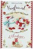Boyfriend Christmas Card Penguins in Scarves Poinsettia Glitter & Foil 9" x 6"
