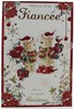 Fiancee Christmas Card -Bears in Santa Hat With Gifts Poinsettia & Glitter  9x6"