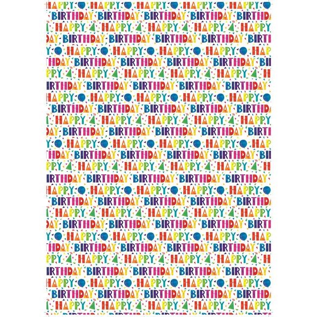 Multicoloured Happy Birthday Wrapping Paper - 1 Sheet & Matching Gift Tag Multicoloured Happy Birthday Wrapping Paper - 1 Sheet & Matching Gift Tag