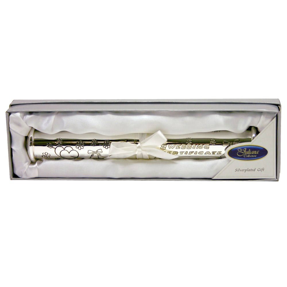 Silver Plated Wedding Certificate Scroll Holder In Presentation Box 9 