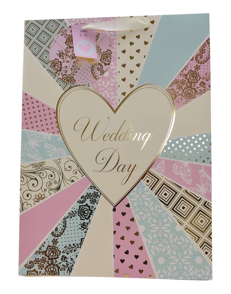 Extra Large Wedding Day Gift Bag Pink, Cream & Green Floral Stripes