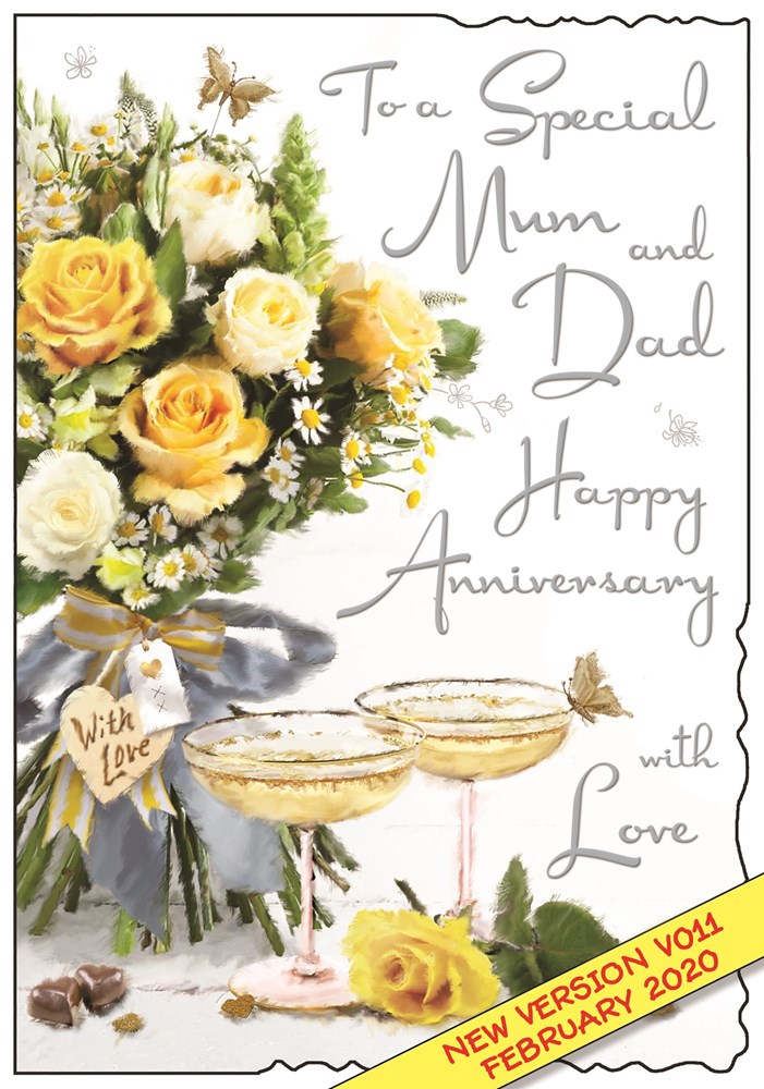 Jonny Javelin Mum & Dad Wedding Anniversary Card Yellow Flowers 9" x