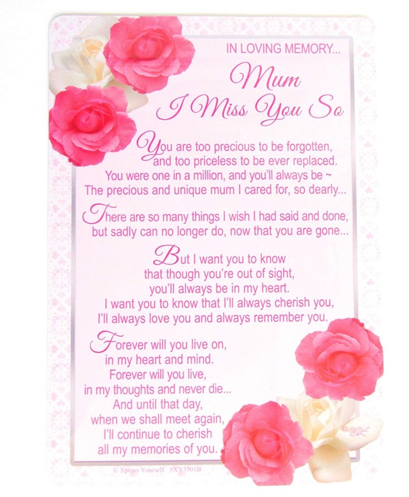 Christmas card verses for mum Loving Memory Graveside Memorial Day Card - Mum I Miss You So 6.25"x4.25"