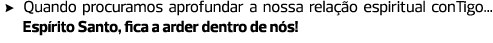 Quando procuramos aprofundar a nossa relação espiritual conTigo... Espírito Santo, fica a arder dentro de nós!