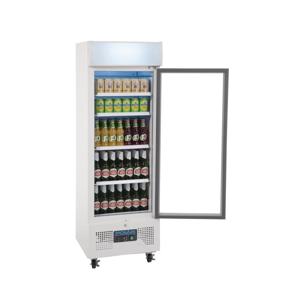 Polar DM075 Upright Display Fridge 218Ltr White